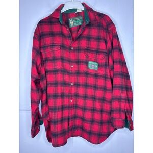 Abercrombie & Fitch Mens Red Black Plaid Wool Blend Ranger Shirt Large Buffalo